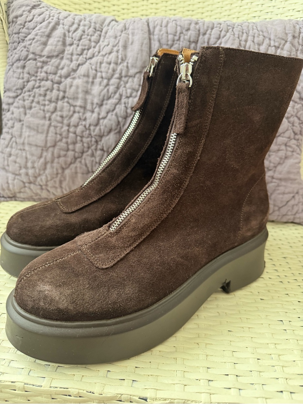 Steve Madden Brown Suede Front-Zip Platform Ankle Boots-Jones-Size 9